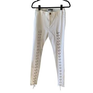 Redfox Jeans Pants Womens Large White Lace Up Skinny Grommet Stretch Boho Style